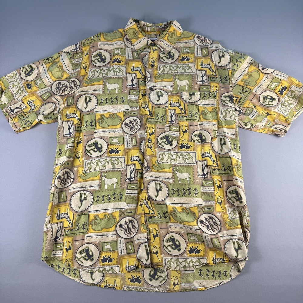 One Eight Hundred Shirt Mens Medium Silk Abstract Tribal Print Button Up